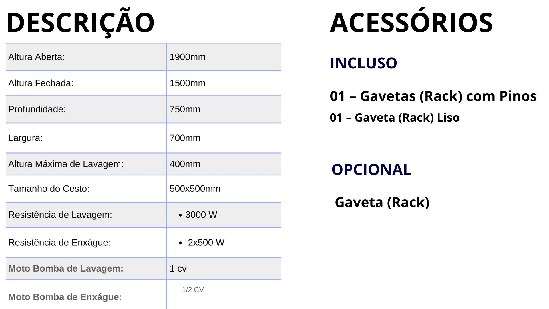 Lavadora MVF 60 Tabela Completa
